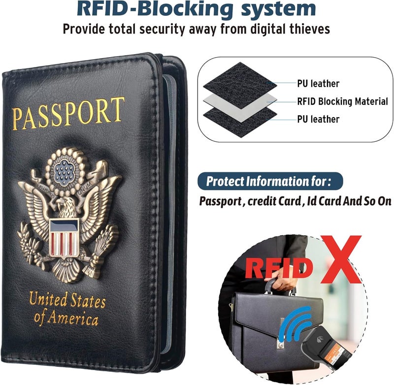 Coowayze Passport Holder Cover for Women Men, Leather US Passport Wallet Case with Vaccine Card Slot for Travel, RFID Passport Book Cover Travel Document Organizer Carrier - Image 2